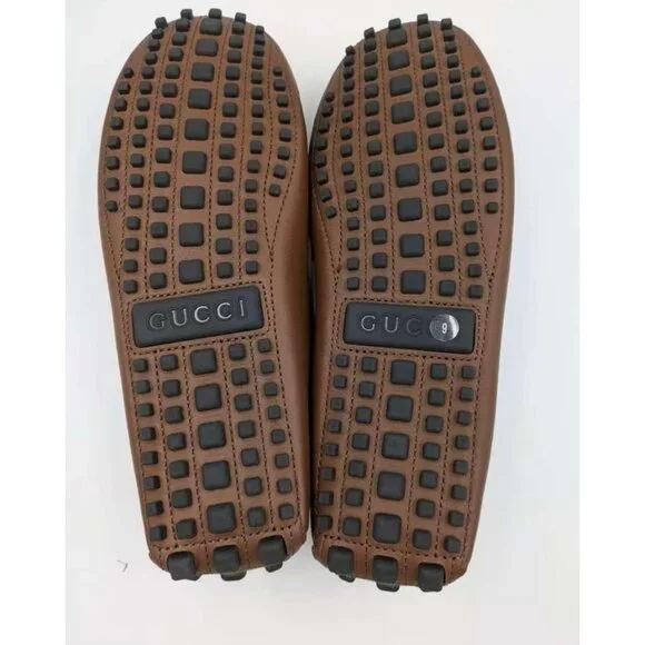 Gucci Men’s Interlocking G Supreme Driver Calfskin Loafers Brown Sugar UK9 73014 - Picture 5 of 12